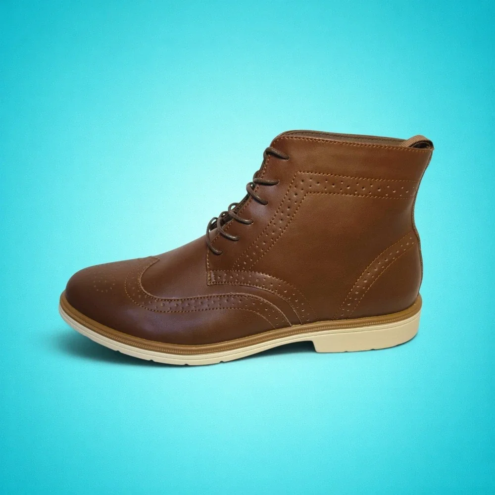 New Men's Orthopedic Dark Brown Leather Wingtip Boots, Size 13B